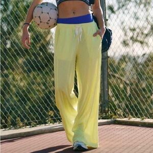 Free People FP Movement Overtime Sour Citrus Yellow Mesh Wide Leg Athletic Pants